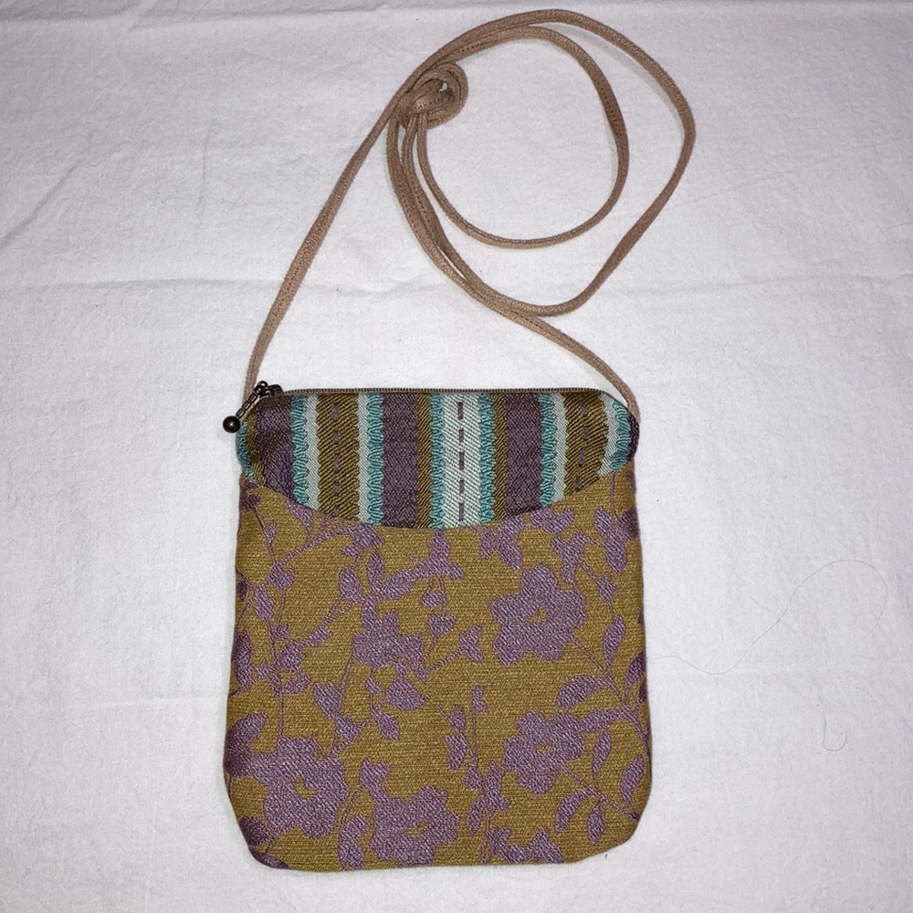 Floral Crossbody Bag in Purple and Tan